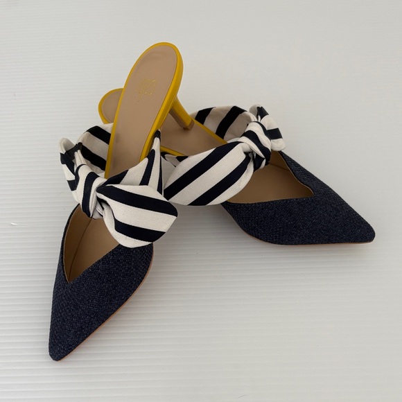 CAbi Navy and White Striped Bow Heels- size 7 - Picture 3 of 5
